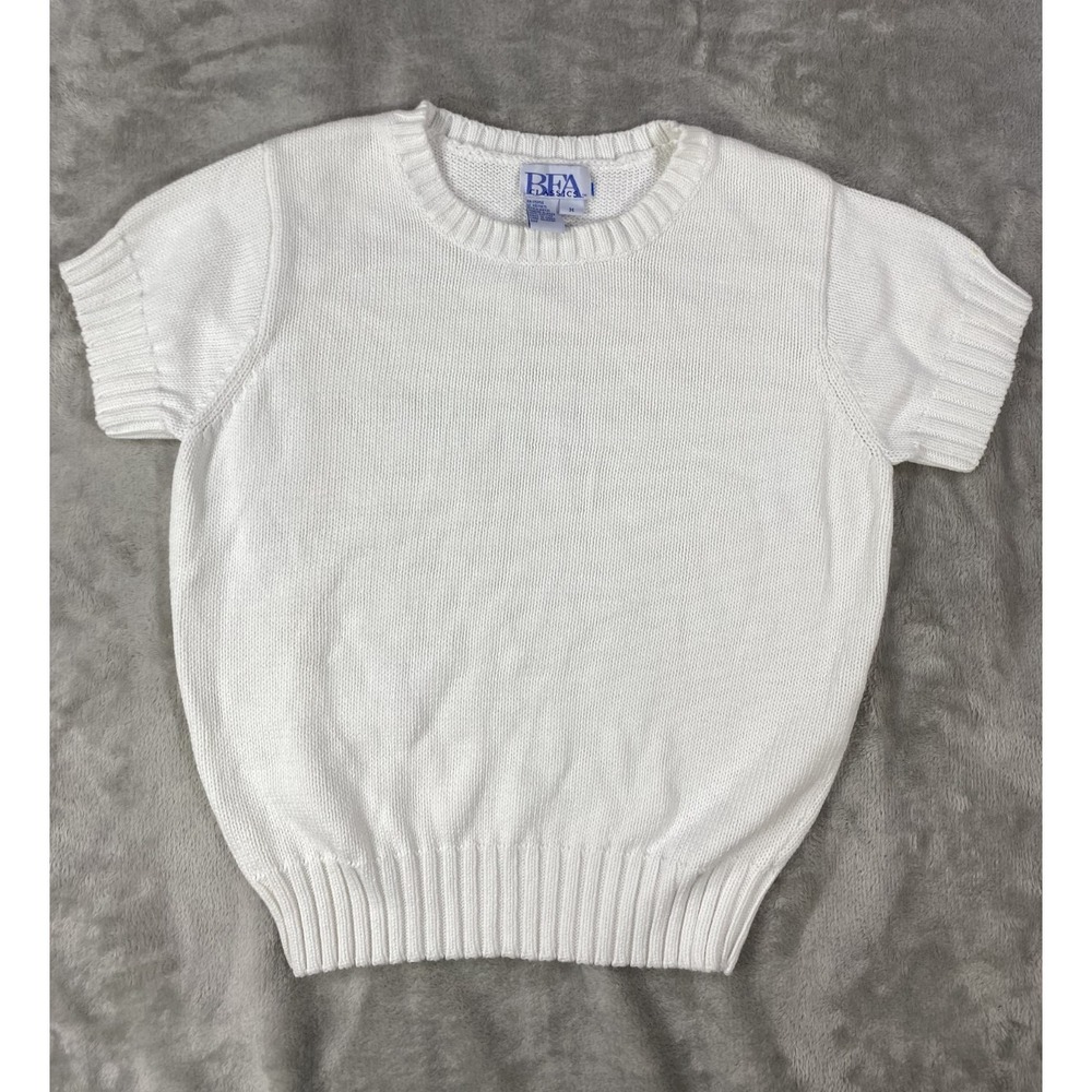 Vintage BFA Classics Sweater Shirt Womens Medium White Cottagecore Crew Neck 80s